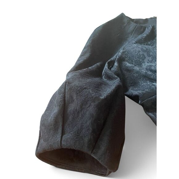 Eva Mendes Damask Black Career Cocktail Sheath Dress Size 4 Puffy Bubble Sleeve - Picture 4 of 10